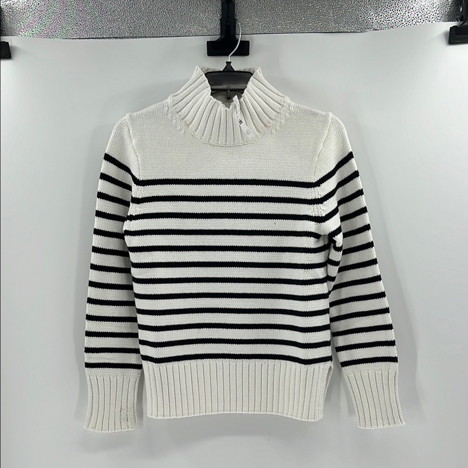 J. Crew Women's Cotton Turtleneck Sweater In Stripe - Ivory/Black - Xs - Nwt